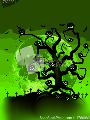 Image of Halloween tree with pumpkins. EPS 8