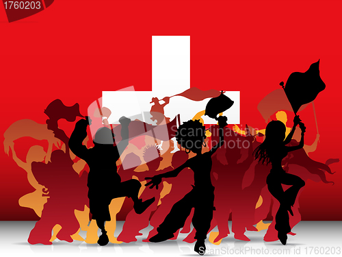 Image of Switzerland Sport Fan Crowd with Flag