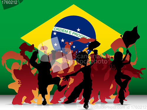 Image of Brazil Sport Fan Crowd with Flag