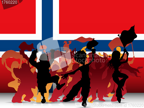 Image of Norway Sport Fan Crowd with Flag