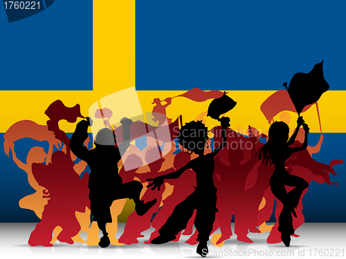 Image of Sweden Sport Fan Crowd with Flag