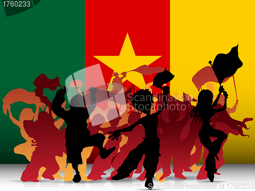 Image of Cameroon Sport Fan Crowd with Flag