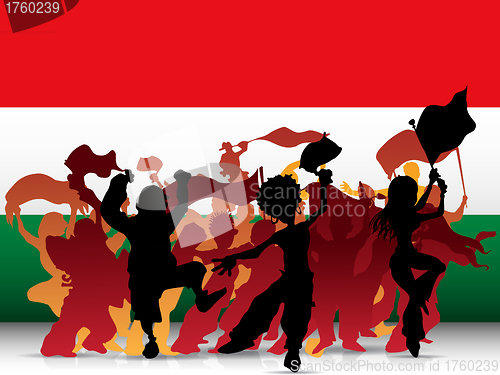 Image of Hungary Sport Fan Crowd with Flag
