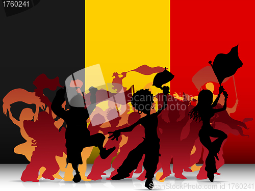 Image of Belgium Sport Fan Crowd with Flag