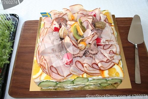 Image of Sandwich gateau with ham and roast beef