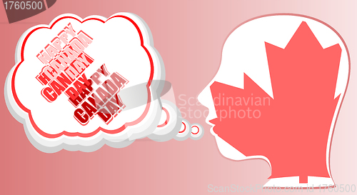 Image of human head in canada flag and speech bubble - happy canada day