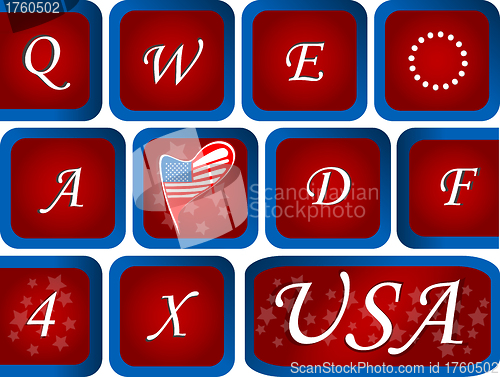 Image of Close-up of Computer keyboard with red USA key