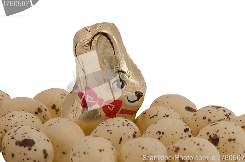 Image of Chocolate Easter bunny candy  and eggs isolated 