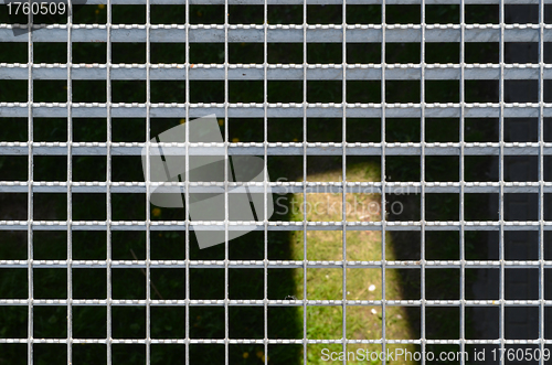 Image of Background of metal staircase construction closeup 