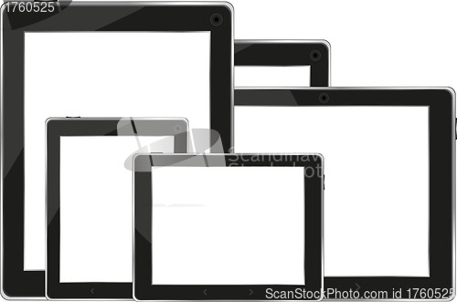 Image of Set of digital tablets with blank screen isolated on white