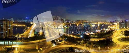 Image of City traffic night scene in Hong Kong 