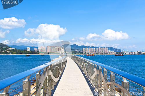 Image of Walkway along the coast with Hong Kong skyline