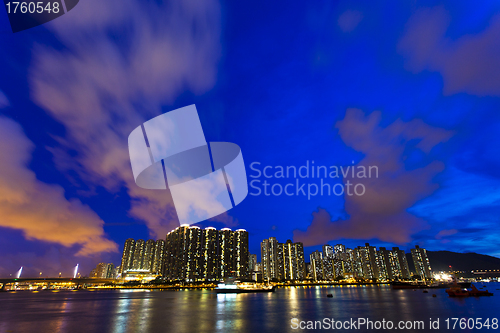 Image of Hong Kong apartment blocks at night