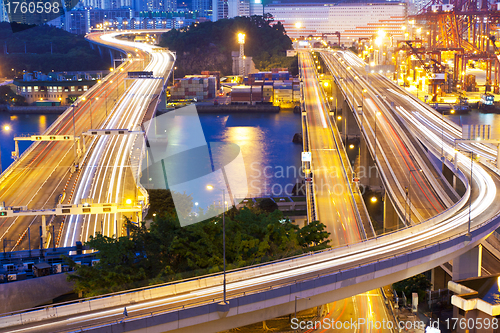 Image of Traffic in city at night