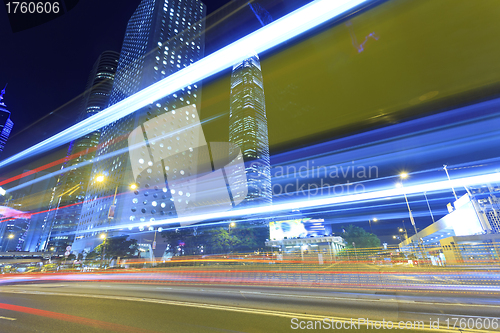 Image of Traffic with blur light through city at night