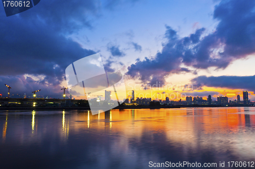 Image of Hong Kong skyline at sunset