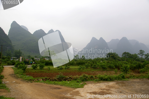 Image of Beautiful Karst mountain landscape in Yangshuo Guilin, China