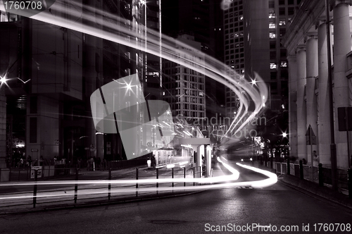 Image of Traffic in Hong Kong at night in black and white toned