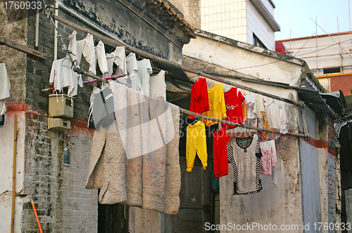 Image of Hanging clothes in China village