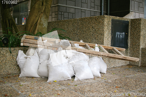 Image of Ladder and sand bags