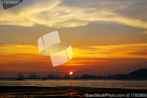 Image of Beautiful sunset along seashore in Hong Kong