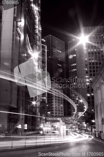 Image of Traffic in Hong Kong at night in black and white toned