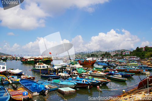 Image of Cheung Chau sea view in Hong Kong, with fishing boats as backgro