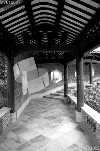 Image of Chinese door in black and white color