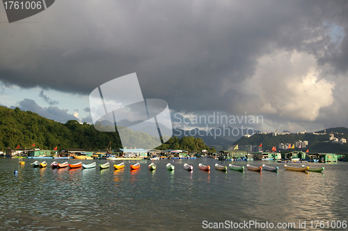 Image of Coastal landscape with many boats