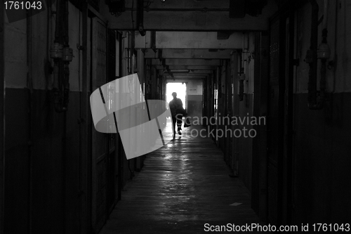 Image of Corridor of a old Hong Kong public housing estate, black and whi