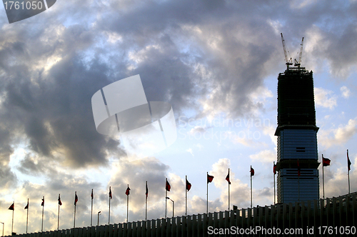 Image of Modern buildings under sunset (ICC under construction)