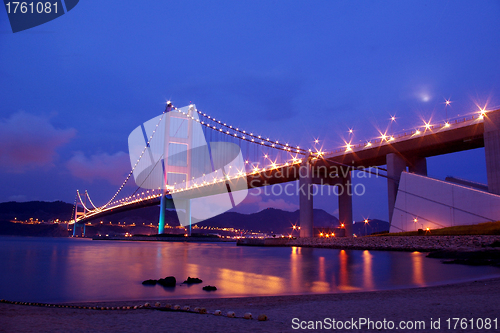 Image of Tsing Ma Bridge at night in Hong Kong