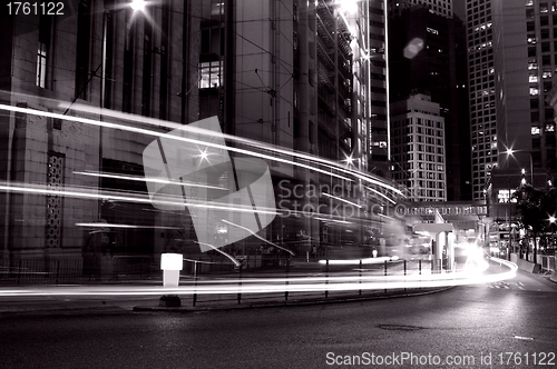 Image of Busy traffic in Hong Kong at night in black and white 