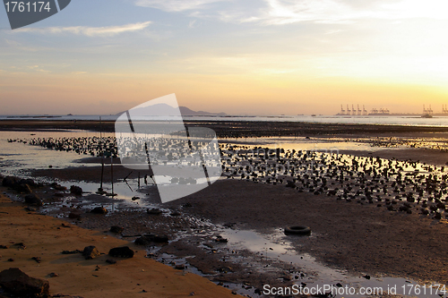 Image of Beautiful sunset along seashore in Hong Kong 