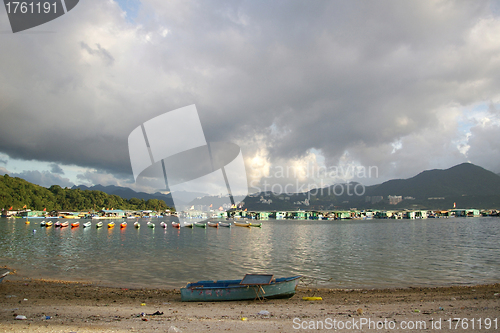 Image of Coastal landscape with many boats