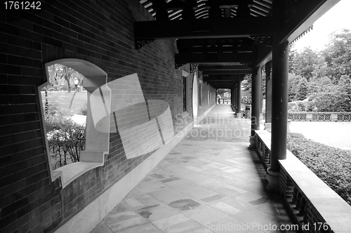 Image of Chinese door in black and white color