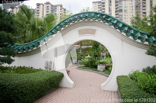 Image of Chinese door in garden