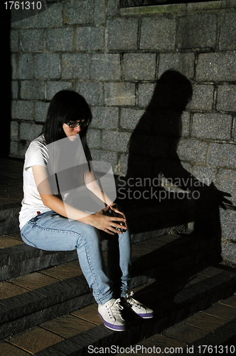 Image of Asian sad woman on street