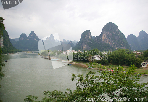 Image of Beautiful Karst mountain landscape in Yangshuo Guilin, China