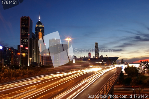 Image of Hong Kong busy traffic at sunset time