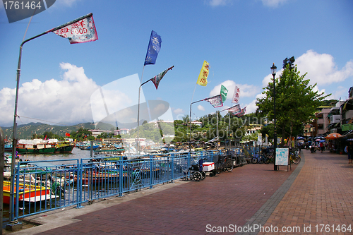 Image of Cheung Chau fishing village with many fishing boats