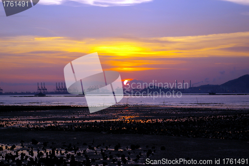 Image of Beautiful sunset along seashore in Hong Kong