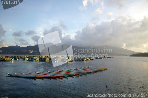 Image of Fishing boats in Hong Kong at sunset