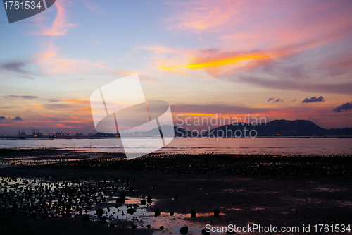 Image of Beautiful sunset along seashore in Hong Kong