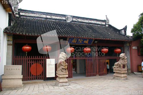 Image of Zhujiajiao water village temple in Shanghai, China.