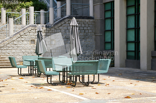 Image of Chairs an tables in university