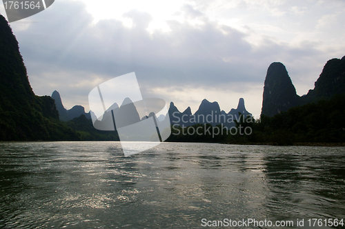 Image of Beautiful Karst mountain landscape in Yangshuo Guilin, China