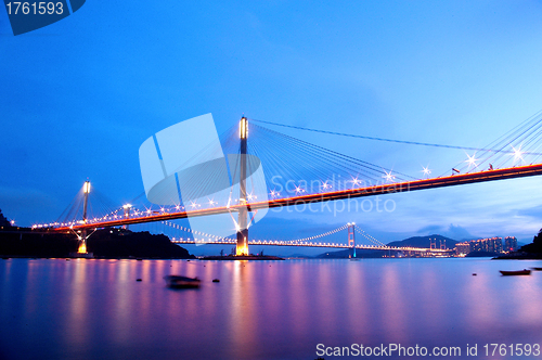 Image of Ting Kau Bridge at night in Hong Kong