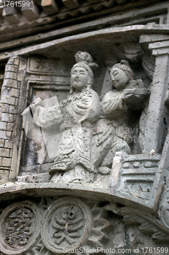 Image of Chinese carvings outside temple