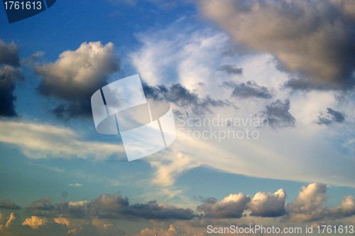 Image of Blue sky with moving clouds background